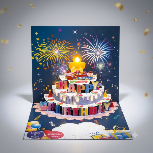 3D Musical Birthday Card with Lights & Fireworks Pop-Up | Premium Birthday Surprise Gift